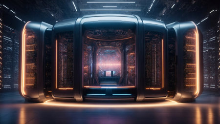 Super quantum computer background. Science and technology concept. Advance human civilization idea. Copy space.の素材