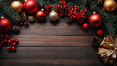 Christmas decoration background. Winter holidays idea. Minimal Christmas and New Year celebration concept. Flat lay, top view. With copy space.の素材