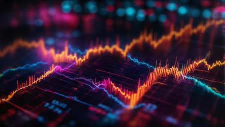 Stock market graph background. Life savings and financial markets concept. Wealth and opportunity idea. Copy space.の素材