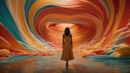 Abstract fantasy portrait of a woman in a magical mystery wonderland. Imagination, mind and thoughts concept. Mental health idea. Copy space.の素材