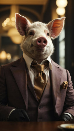 Anthropomorphic animal in a suit. Animal protection and rescue idea and concept. Copy space.の素材