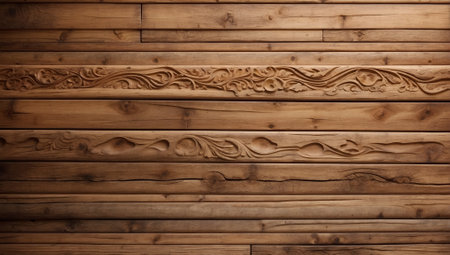 Wooden pattern and tiles background. Carvings and carved wood. Minimal abstract natural background concept. With copy space.の素材
