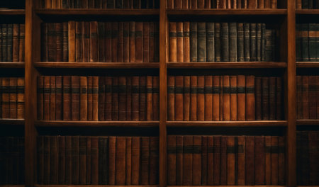 Bookshelf with old books background. Learning, studying, education and literature concept. Antique idea. Copy space.の素材