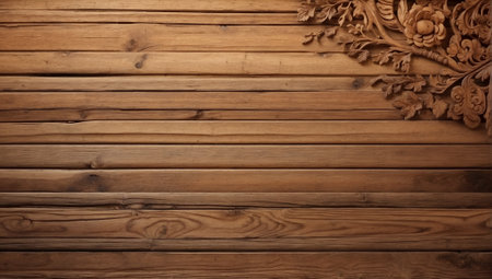 Wooden pattern and tiles background. Carvings and carved wood. Minimal abstract natural background concept. With copy space.の素材