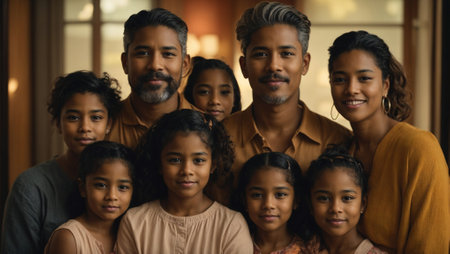 A diverse portrait of family members, from oldest to youngest. Love and family concept. Family bonding idea. Copy space.の素材