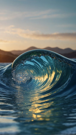 Beautiful large ocean waves. Environmental protection and ecology concept. Summer holidays idea. Copy space.の素材