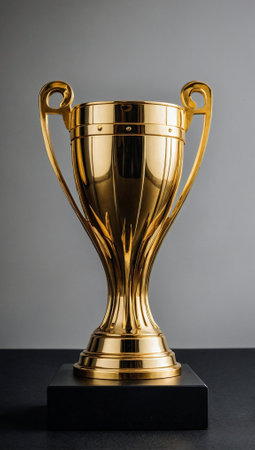 Closeup of a trophy. Sports and competition concept. Winner idea. Copy space.の素材