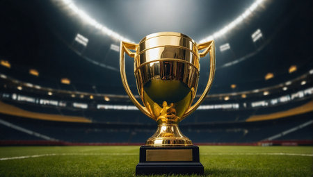 Closeup of a trophy. Sports and competition concept. Winner idea. Copy space.の素材
