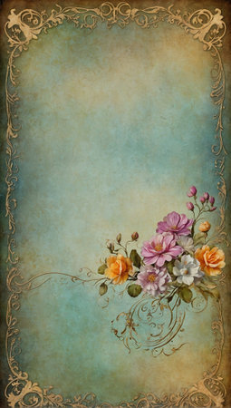 Bordered journal scrapbook page with ornaments. Album or notebook concept. Copy space for text.の素材