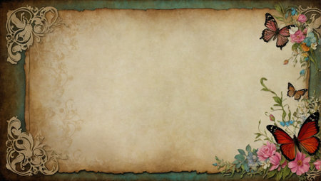 Bordered journal scrapbook page with ornaments. Album or notebook concept. Copy space for text.の素材