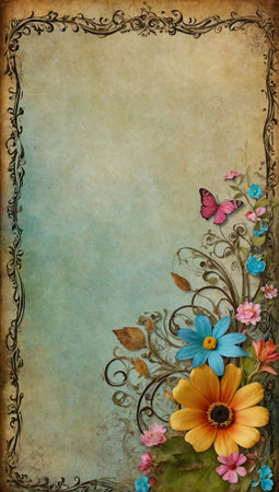 Bordered journal scrapbook page with ornaments. Album or notebook concept. Copy space for text.の素材