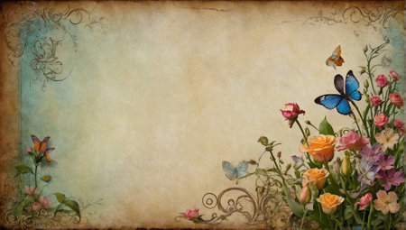 Bordered journal scrapbook page with ornaments. Album or notebook concept. Copy space for text.の素材