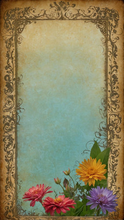 Bordered journal scrapbook page with ornaments. Album or notebook concept. Copy space for text.の素材