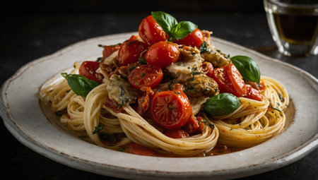 Italian dishes. Delicious food and healthy Mediterranean diet idea. Italian dishes. Copy space.の素材