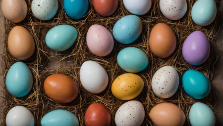 Easter eggs background. Minimal abstract holidays concept. With copy space.の素材