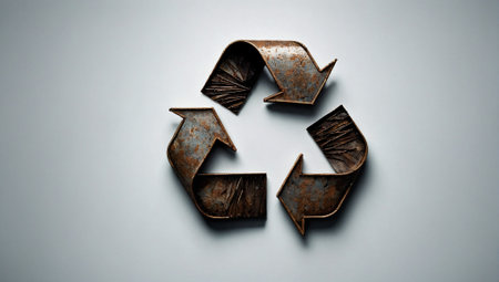 Closeup minimal recycle sign. Ecology and environmental protection concept. Recycling dangerous materials idea. Copy space.の素材