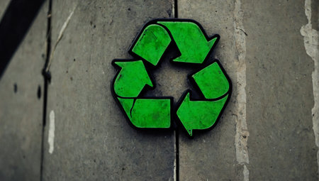 Closeup minimal recycle sign. Ecology and environmental protection concept. Recycling dangerous materials idea. Copy space.の素材