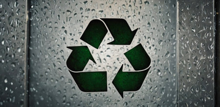Closeup minimal recycle sign. Ecology and environmental protection concept. Recycling dangerous materials idea. Copy space.の素材