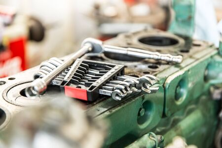 Japanese factory doing engine repair overhaulの写真素材