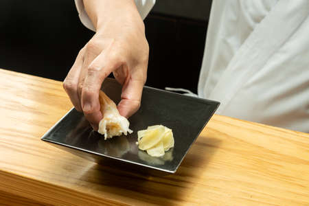Sushi cooked by Japanese sushi chefsの写真素材