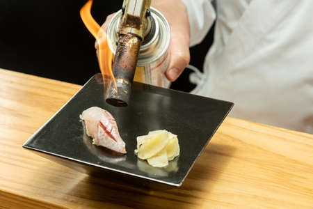 Sushi cooked by Japanese sushi chefsの写真素材