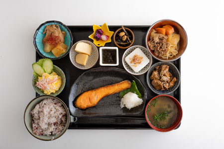 Colorful Japanese cuisine, breakfast, set mealsの写真素材