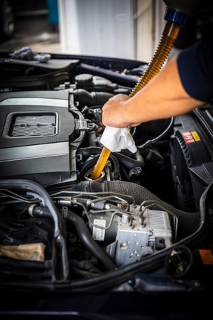 Car maintenance Oil change Mission oil changeの写真素材