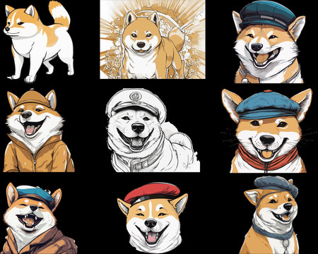 Set of vector illustrations of a dog breed Akita inu.のイラスト素材