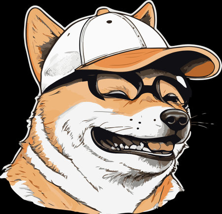 Shiba Inu dog in cap and glasses. Vector illustration.のイラスト素材