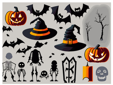 Halloween icons set. Vector illustration in cartoon style. Isolated on white background.のイラスト素材