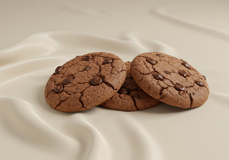Chocolate chip cookies on a white background. 3d illustration.の素材