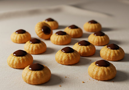 cookies with chocolate filling on a light background, shallow dofの素材