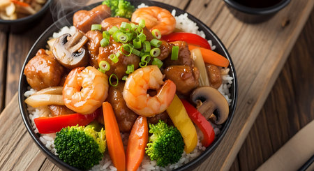 Rice with Shrimps and Vegetables - Asian food styleの素材