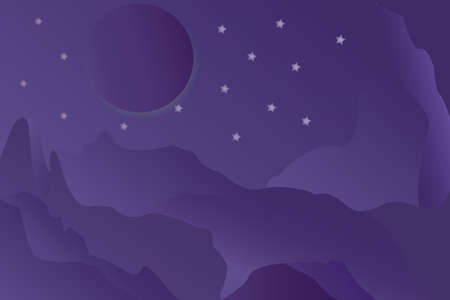Vector Background between mountains, aurora in the Arctic, night boreal Moon Starのイラスト素材