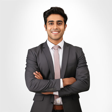 business, people and office concept - smiling indian businessman in suit over white backgroundの素材