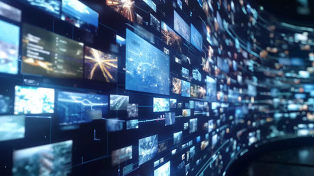 Futuristic technological background of high-tech screens. 3D renderingの素材