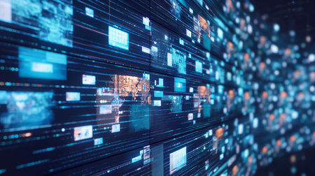 Futuristic technology background. 3d rendering toned image double exposureの素材