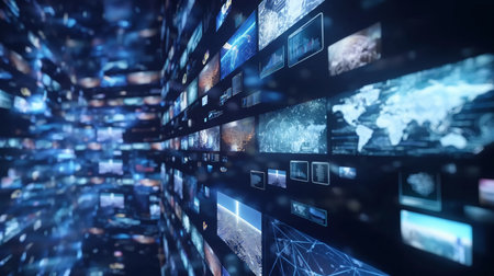 Composite image of data against composite image of night cityscapeの素材