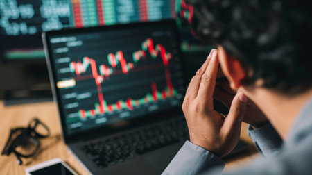 businessman looking at stock market data on computer screen. stock market conceptの素材