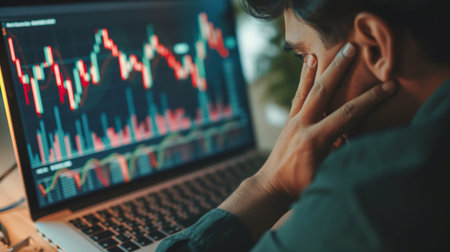 Unrecognizable businesswoman analyzing stock market data on laptop. Toned image.の素材