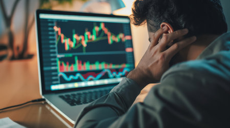 Unrecognizable trader looking at stock market data on computer screen.の素材