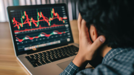 Businessman analyzing investment charts with laptop. Finance and trading concept.の素材