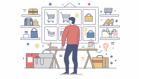 Vector illustration of a man shopping in the store. Shopping concept.の素材
