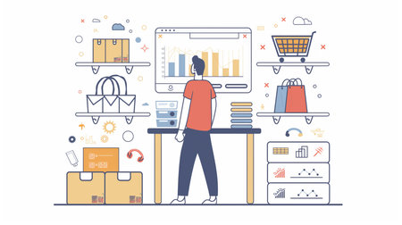 Flat design modern vector illustration concept of online shopping, e-commerce, e-business.の素材