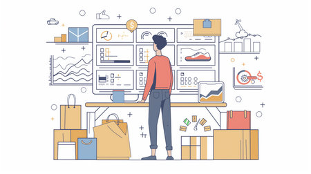 Man working in the office. Workplace, work space. Vector illustration in a flat styleの素材