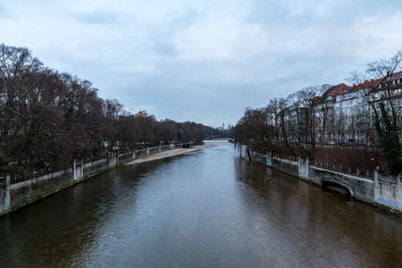 The Isar in Munich at winter timeの写真素材