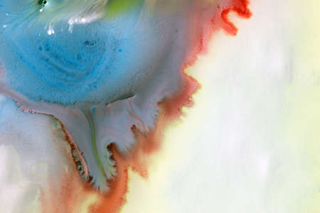 Abstract hand drawn watercolor background, stain watercolors colors between wet glasses. Used macro lens.の写真素材