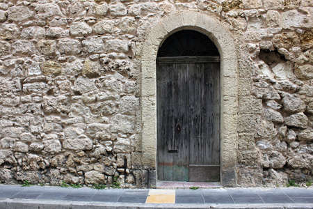 Ancient door entrance traditional Maltese wooden doorway, Valletta, Maltaの写真素材