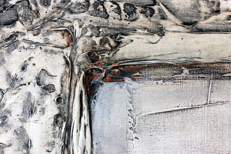 Abstract art acrylic painting on canvas. Painting fragment, three dimensional embossing, unique art technique with modeling paste. Imitation of dirty surface. Highly textured artwork.の写真素材