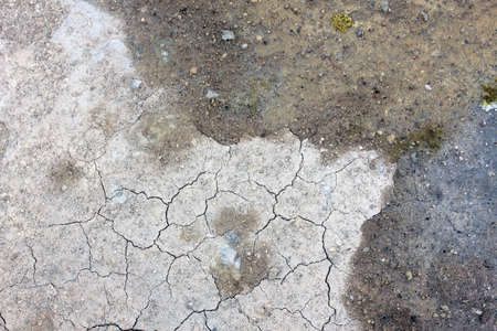 Surface of cracked ground for texture background. Soil drought cracked in the geothermal area Hverir near lake Myvatn, Iceland.の写真素材
